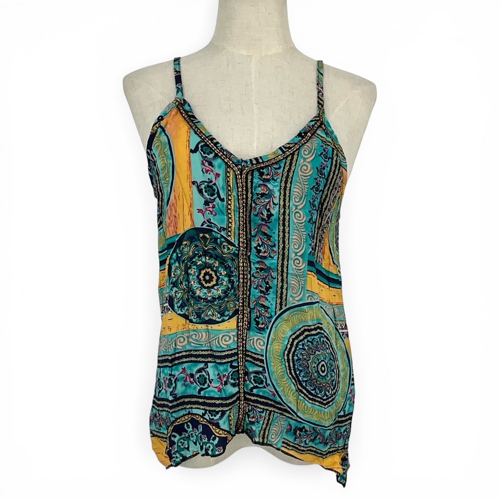 Victoria Womens Boho Mandala Print Cotton Camisole Tank Top Turquoise M